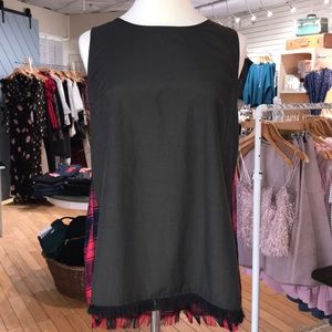 Sleeveless plaid back fringe tank